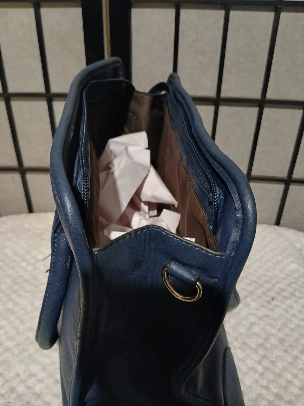 Michael Kors Navy Leather Satchel with Gold Accents